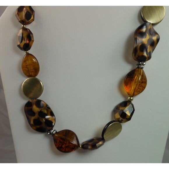 Vintage Animal Print Amber Gold Pendant Necklace - Never Worn with Original Tags - Picture 2 of 6